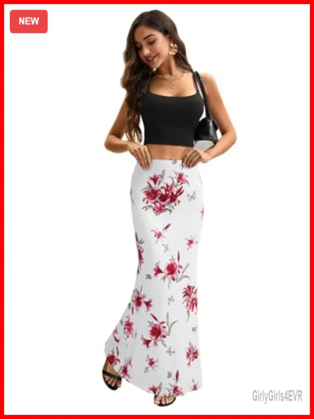 High Waist Flare Bodycon Maxi Skirt 95% Polyester 5% Spandex